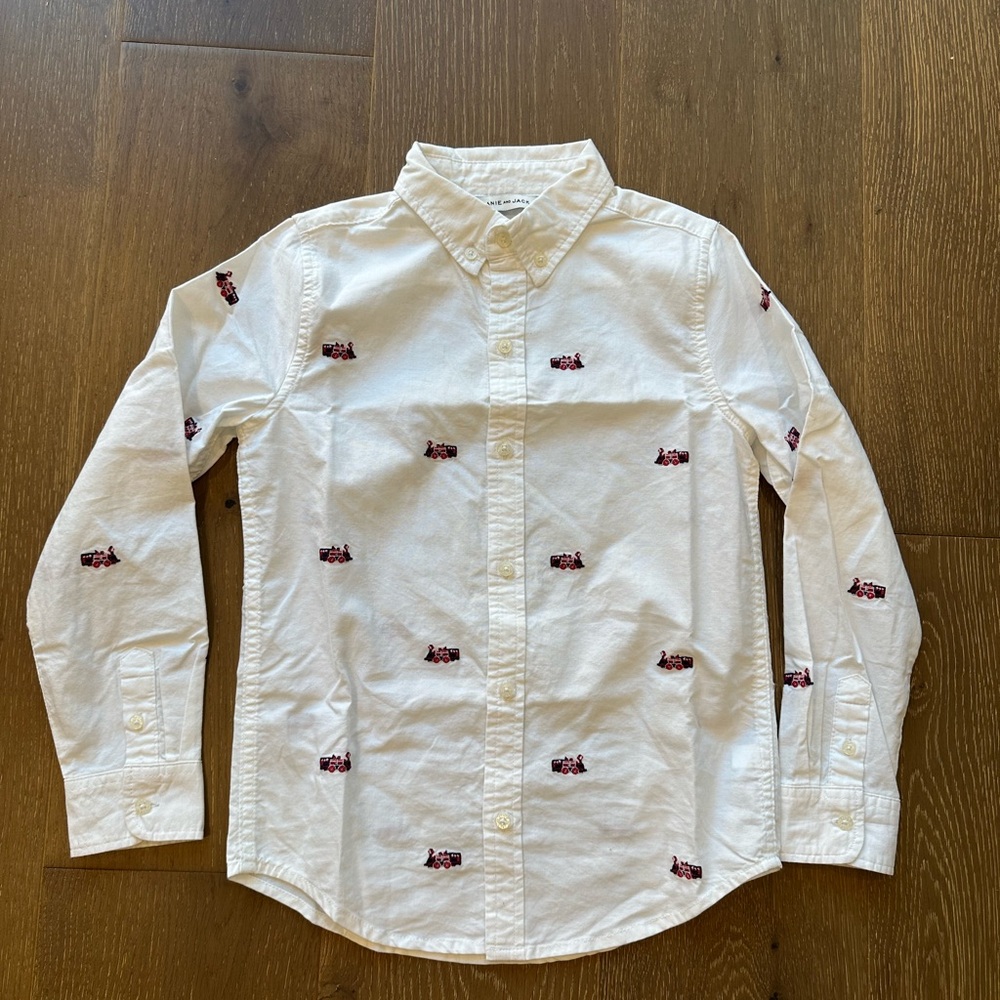 Janie and Jack Button-Up Oxford Shirt with Train  Embroidery